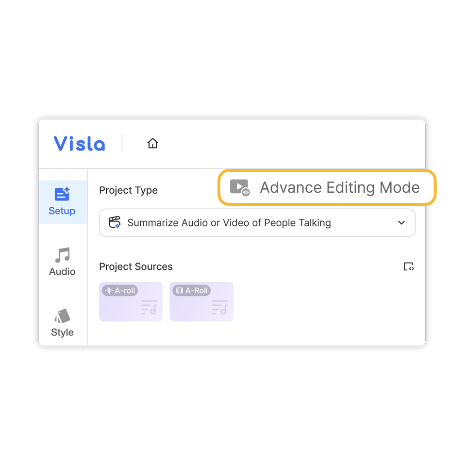 Advanced editing mode in the AI video editor with Visla unlocks timeline and full creative controls.